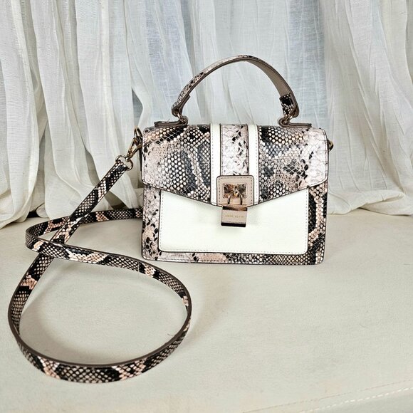 Anne Klein Snakeskin Print Top Handle Satchel Crossbody Bag - Picture 3 of 12